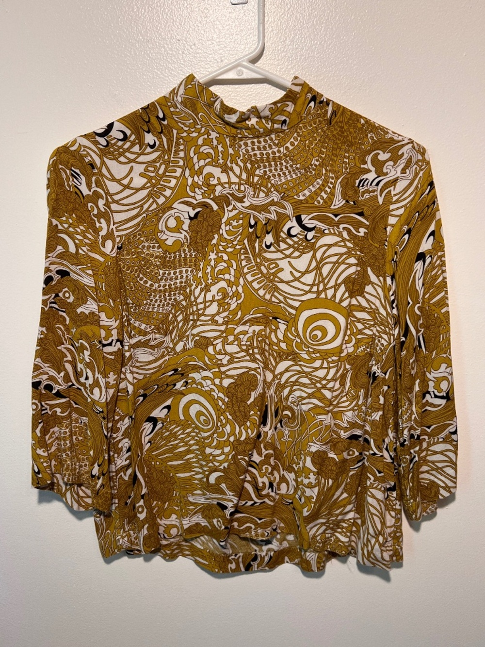 H&M Mock Turtleneck 1/2 Sleeve Oriental Print Top | Size 6